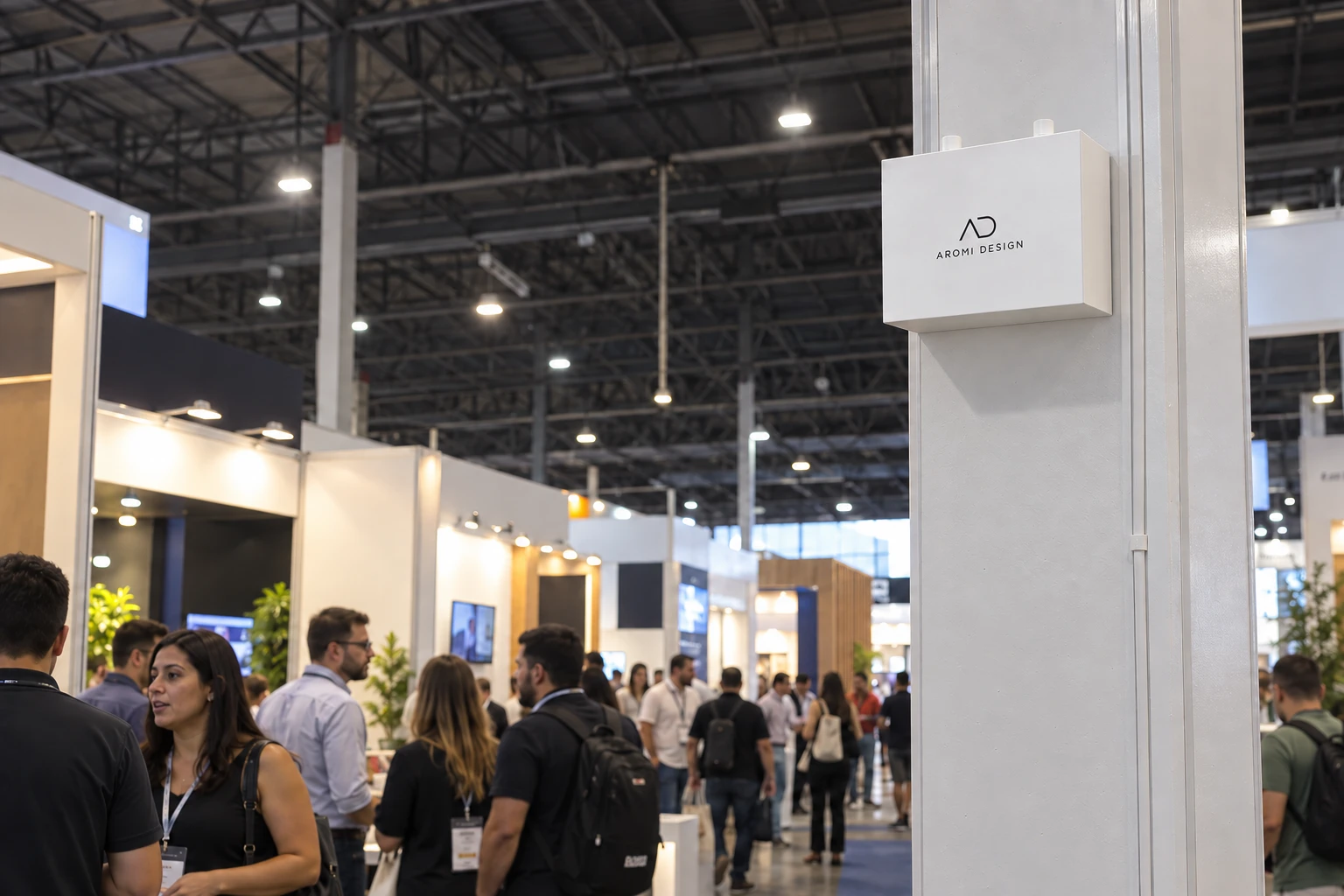 Aparelho Aromi Design branco de dois bicos em uma feira de negócios