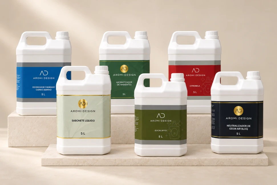 Galões de 5 litros da linha de aromatizadores Aromi Design